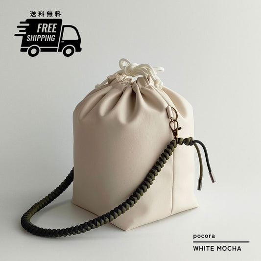 pocora（ポコラ）｜ホワイトモカ巾着ショルダーバッグ（500ml・2WAY）